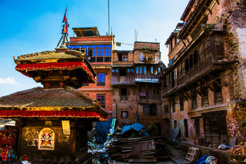 Temple and tilt houses still effected by earthquake, Bhaktapur, Nepal