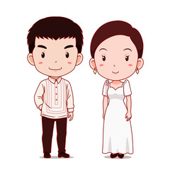 Couple of cartoon characters in Philippines traditional costume.