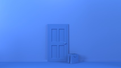 One door closed. 3d render illusatration design. Yellow abstract