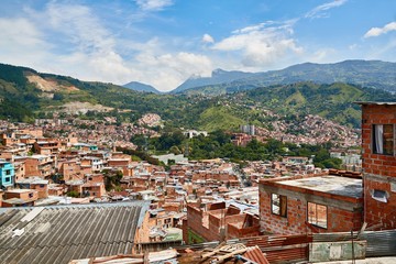 Panoramic view of the district Comuna 13 in Medellin, Colombia, known as previous territory of drug cartels and conflicts