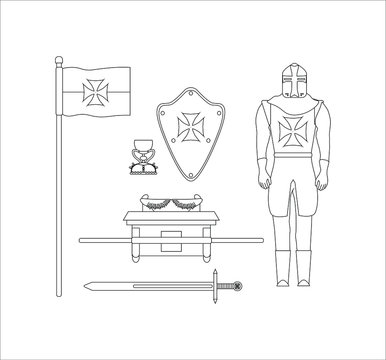 Templar knights objects kit illustration for web and mobile design