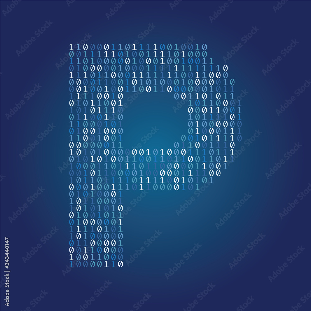 Wall mural Letter P font made from binary code digits on a dark blue background - Wall murals
