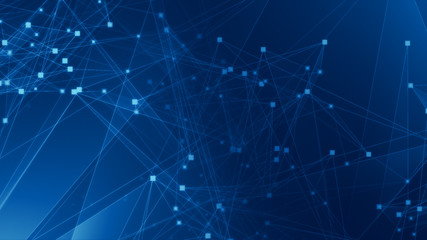 Abstract blue polygon tech network with connect technology background. Abstract dots and lines texture background. 3d rendering.