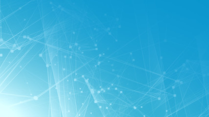 Abstract blue white polygon tech network with connect technology background. Abstract dots and lines texture background. 3d rendering.