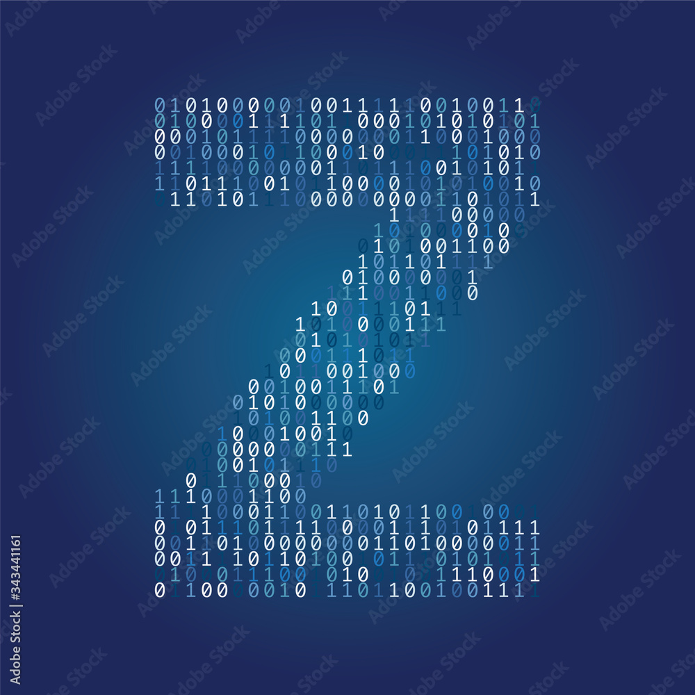 Poster letter z font made from binary code digits on a dark blue background