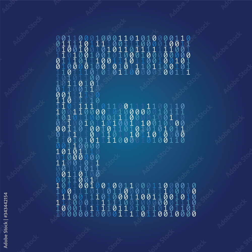 Poster Letter E font made from binary code digits on a dark blue background - Posters