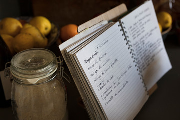 receipt book in kitchen, close up on a child receipt