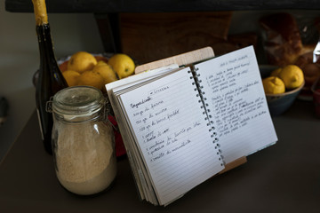 receipt book in kitchen, close up on a child receipt