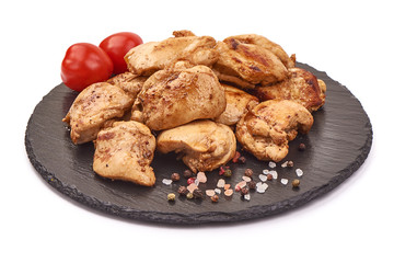 Roasted chicken kebab. Grilled meat, BBQ, isolated on white background