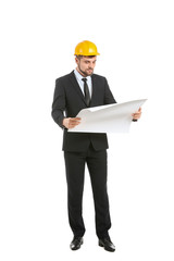 Portrait of architect on white background