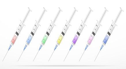 Vector set syringe with vaccine. Covid-19 vector illustration.