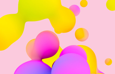 Abstract 3d art background. Holographic pastel floating liquid blobs, soap bubbles, metaballs.