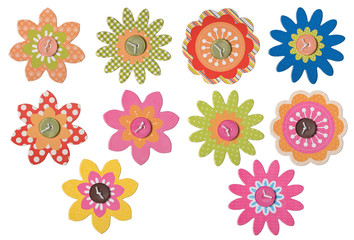 Fototapeta na wymiar 10 Craft flowers isolated on white. Clipping paths included.