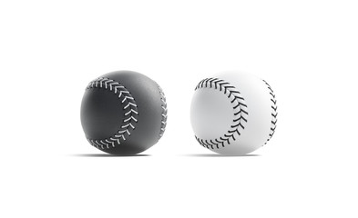 Blank black and white baseball ball with seam mockup, half-turned