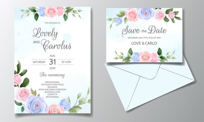 Fototapeta na wymiar Wedding invitation card set template with beautiful floral frame