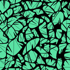 Seamless abstract pattern. Green smears, cracks on a black background.