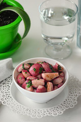 Fried radish in butter. Simple village recipes for a delicious dinner. Healthy, natural nutrition.