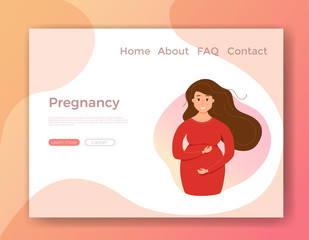 Pregnant happy young girl vector colorful cartoon illustration