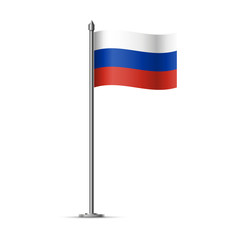 National Russian flag on flagpole isolated on white background. Vector iilustration EPS 10.