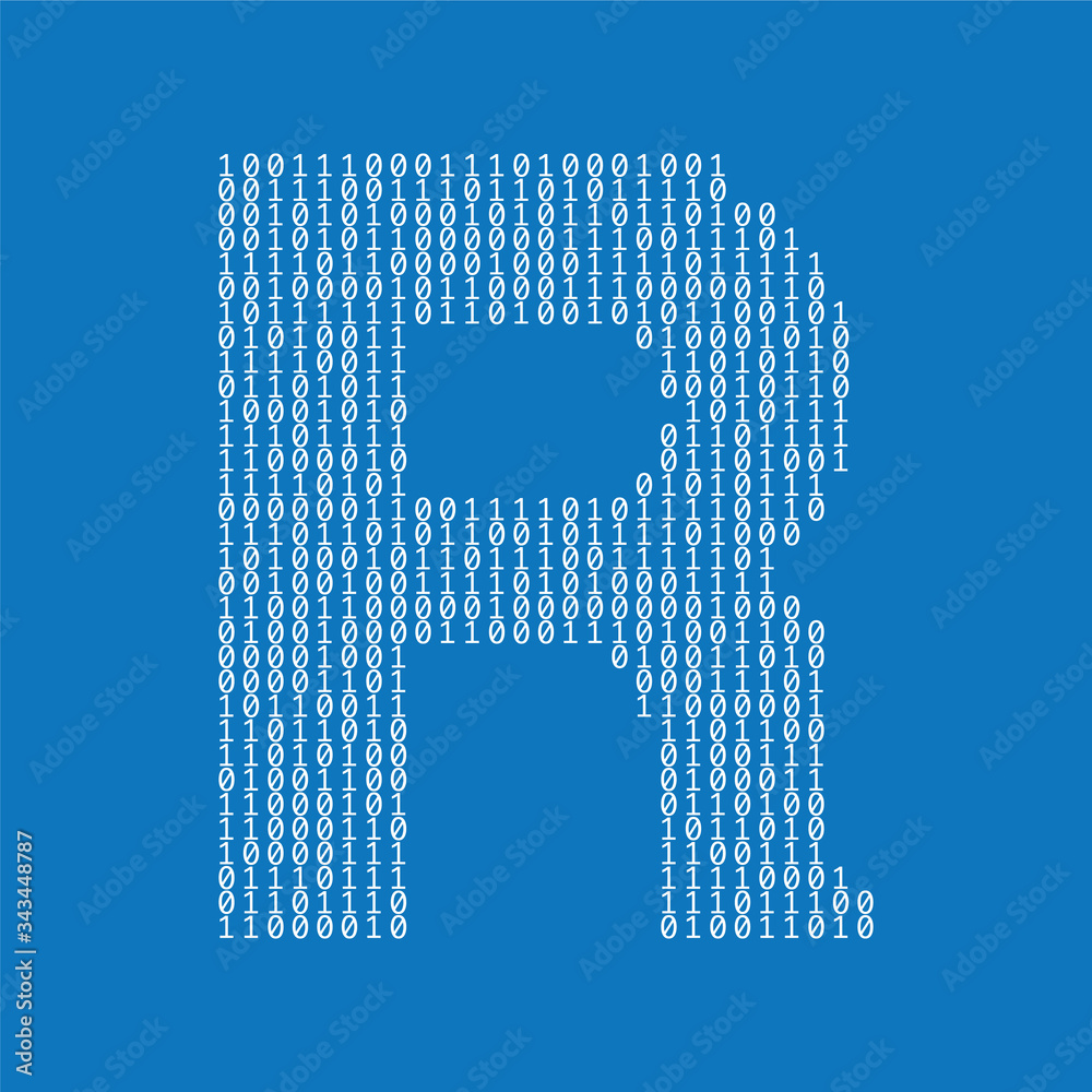 Aufkleber letter r made from binary code digits. technology background