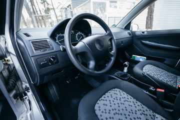 Interior view of car with grey salon