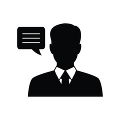 Businessman icon. man silhouette. Businessman in suit with chat icon