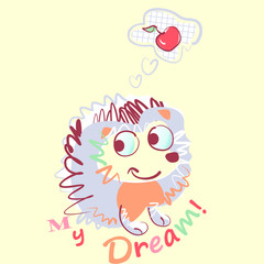 Funny little hedgehog vector character illustration. My dream collection
