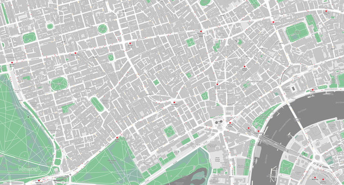 Detailed map of Mayfair, Soho, Holborn – London UK