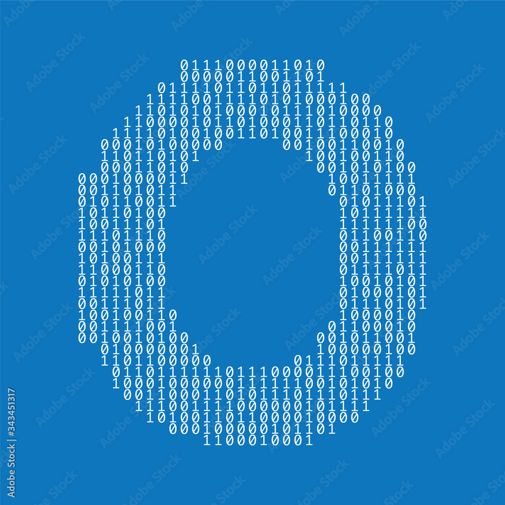 Poster Letter O made from binary code digits. Technology background
