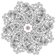 abstract monochrome pattern, fractal, mandala of flower fragments, .isolated image on a white background.	
