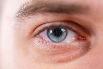 Male blue eye closeup