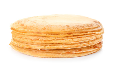 Tasty blini on white background