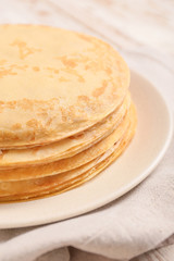 Tasty blini on table, closeup