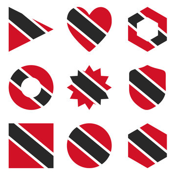 Set of nine form Trinidad and Tobago. Vector icons. National flag of the