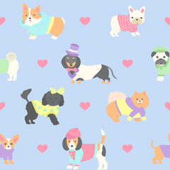 Cute dogs wearing clothes seamless pattern - 343455745