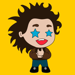 emoji with starstruck boy with stars instead of eyes, dizzy or excited emotion, in love, stunned or shocked facial expression with open mouth, simple colored emoticon
