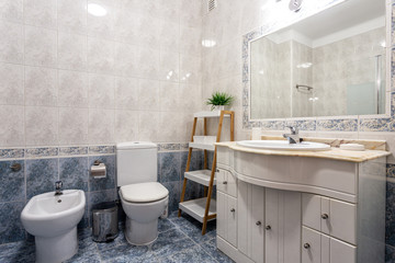 Modern shower room with a booth. European hotel design.