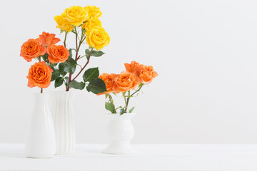 roses in white vase on white background