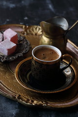Fototapeta na wymiar Turkish coffee and Turkish delight