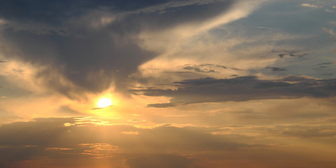 Dramatic sunset sky. Cloudy sky as a background.