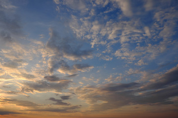 Dramatic sunset sky. Cloudy sky as a background.