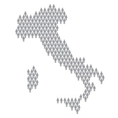 Italy population infographic. Map made from stick figure people