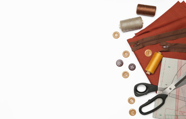 Set of different sewing items isolated on white background	