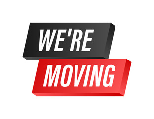 We're moving icon badge. Ready for use in web or print design. Vector stock illustration.