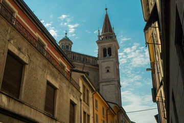 Fototapeta premium Bell tower in town center of Lodi, Lombardy, Italy