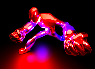 Glowing fighter hero minster cartoon character on black background. Abstract human model art. ILLUSTRATION 3D RENDERING © Setthasith