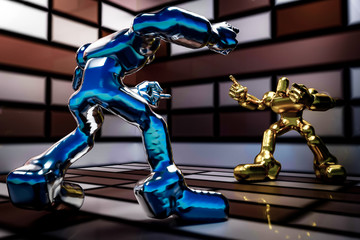 Glowing fighter hero monster cartoon character on black background. Abstract human model art. ILLUSTRATION 3D RENDERING © Setthasith