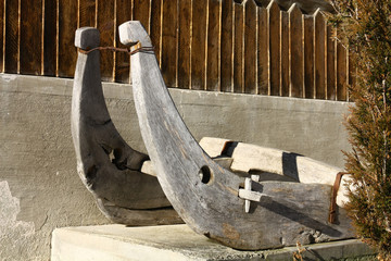 Old period wooden sleigh called a krnacky.