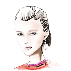 Portrait drawing of a fashion model of a girl, in a modern style. Digital illustration