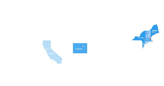 United States of America map with states appears one after another